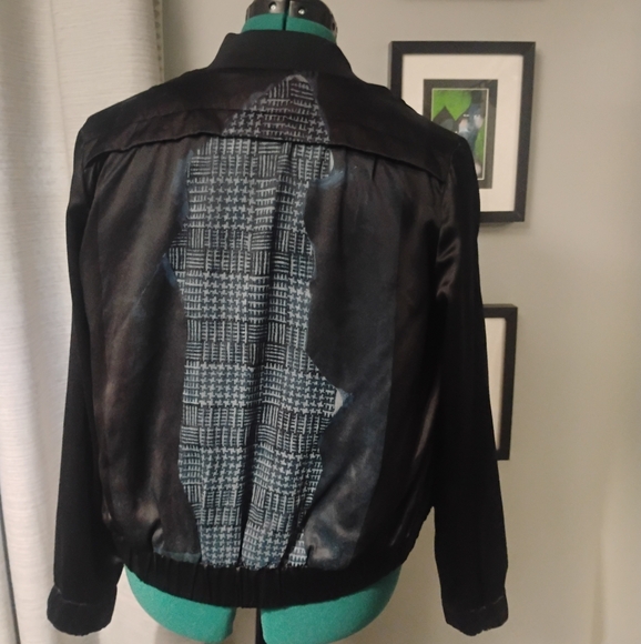 JNBY Graphic Print Black Lightweight Baseball Style Jacket Sz L - Picture 1 of 14